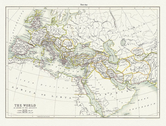Mediterranean: The World as known to the Ancients, 1899, Black auth. - The Map Chest
