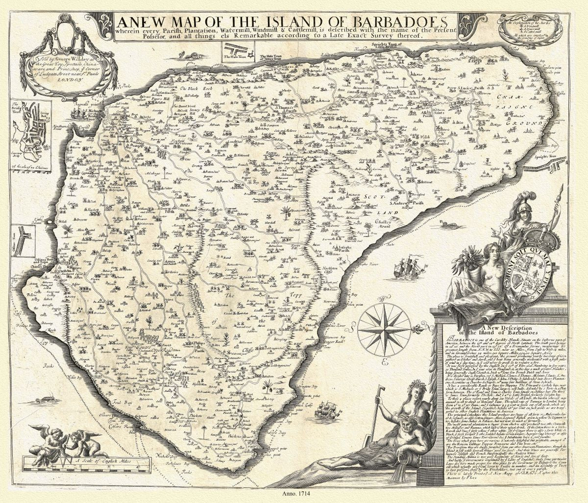 Middle Central America: A new map of the island of Barbadoes, 1714 - The Map Chest