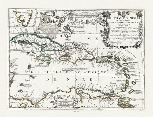 Middle Central America: Archipelague du Mexique ou sont les Isles de Cuba, Hispaniola, Jamaique, etc. Avec les Isles Lucayes, et les Isles Caribes, 1688, Nolin et al. auths. - The Map Chest