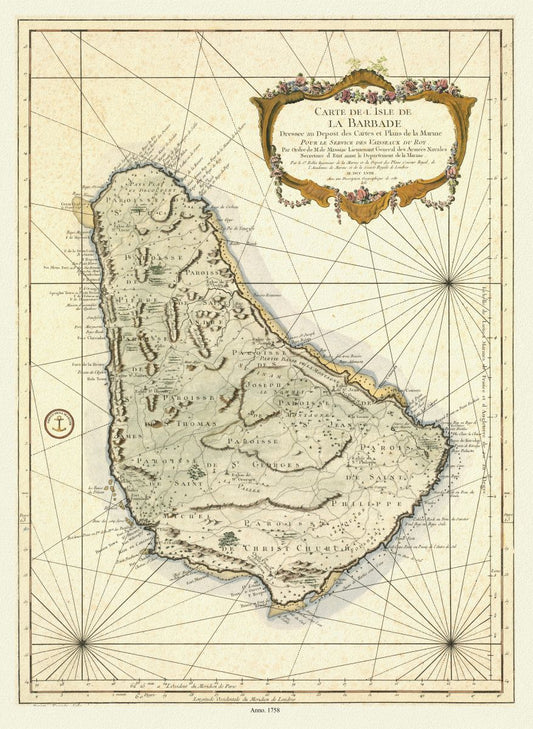 Middle Central America: Carte de l'Isle de La Barbade avec une description geographique de cette isle, 1758 - The Map Chest