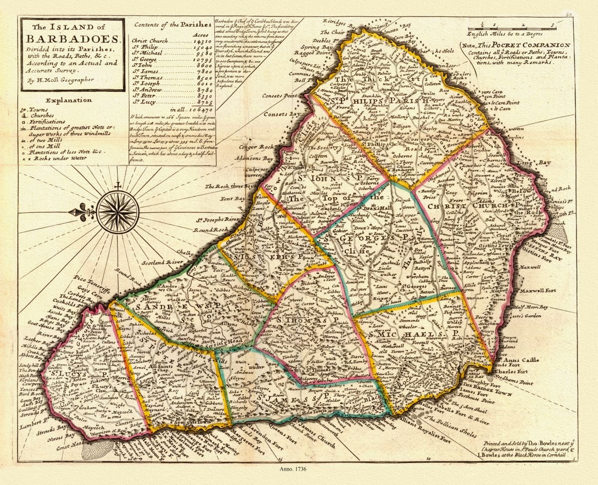 Middle Central America: Island of Barbadoes, 1736 - The Map Chest