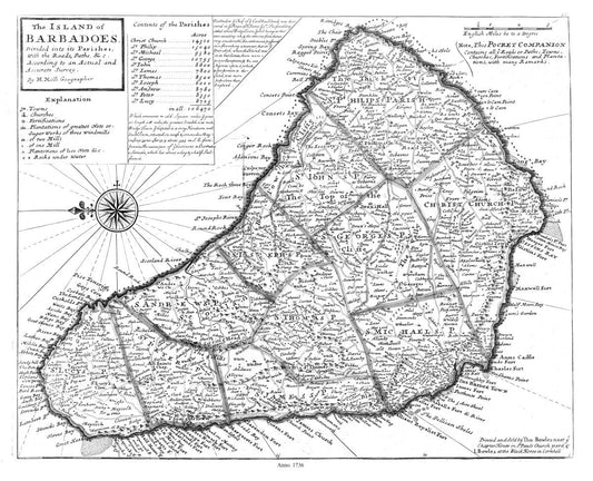 Middle Central America: Island of Barbadoes, 1736 Ver. BW - The Map Chest