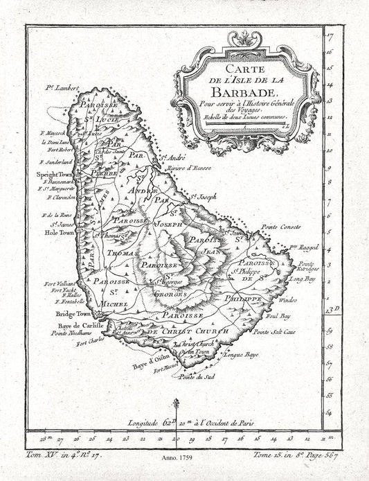 Middle Central America: Isle de la Barbade, 1759 Ver. BW - The Map Chest