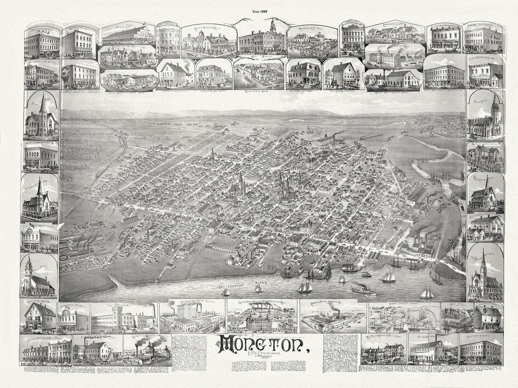 Moncton, New Brunswick, A Bird's Eye View, 1888 - The Map Chest