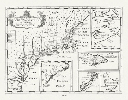 North America: A New Map of the Most Considerable Plantations of the English in America, Wells auth., 1700 - The Map Chest