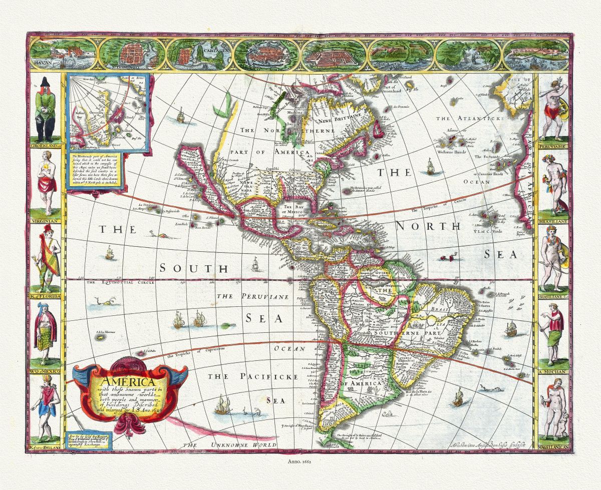 North America: America with those known parts in that unknowne worlde both people and manner of buildings discribed and inlarged, Speed,1662 - The Map Chest