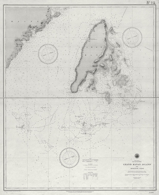 North America, Bay of Fundy, Grand Manan Island and adjacent coast from surveys by the British Admiralty in 1855 - The Map Chest