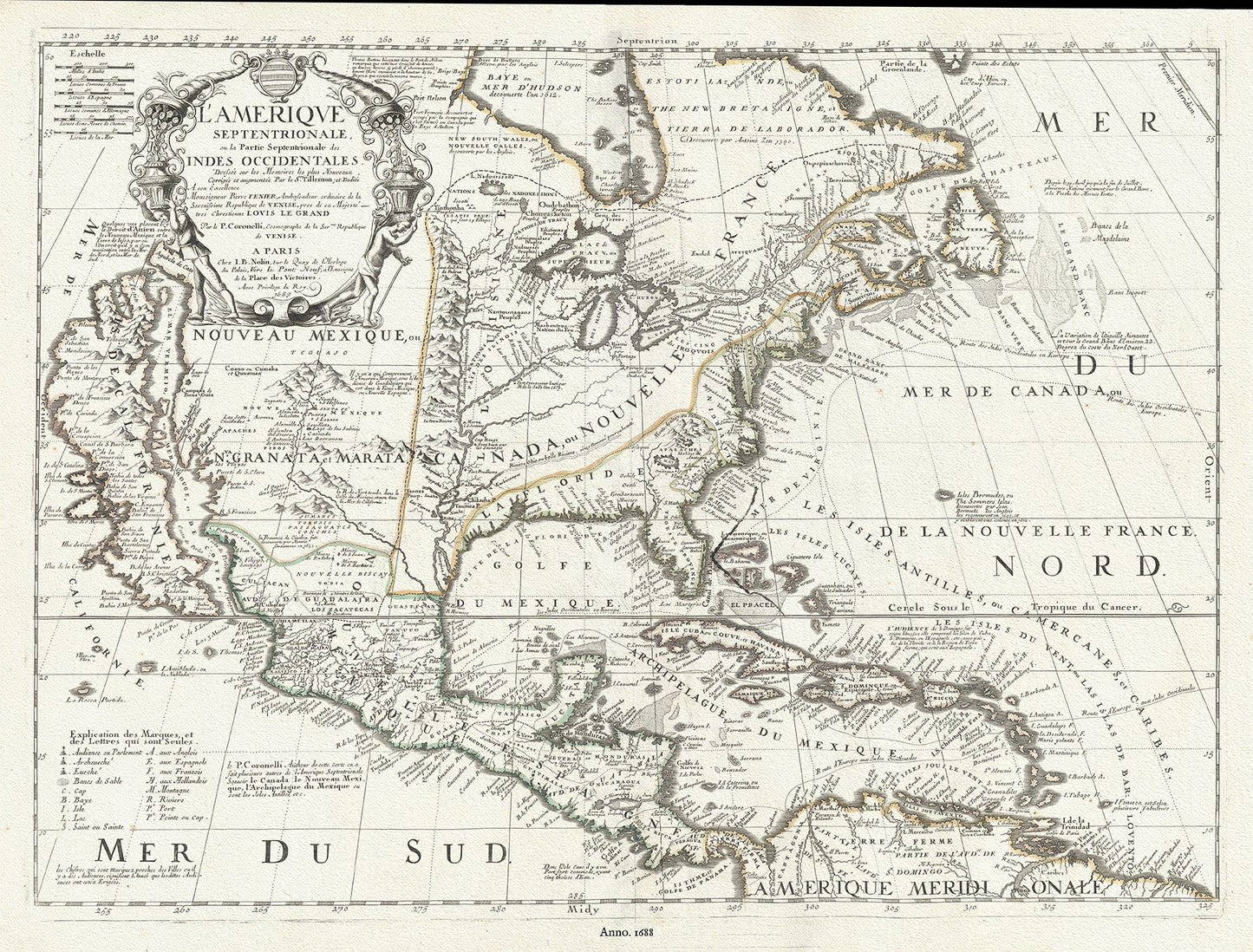 North America: L'Amerique Septentrionale, ou la Partie Septentrionale des Indes Occidentales, 1688, Nolin auth. - The Map Chest