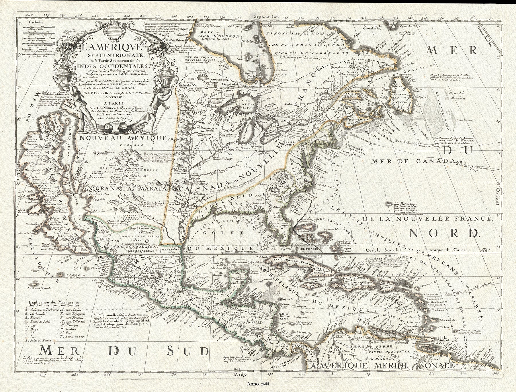 North America: L'Amerique Septentrionale, ou la Partie Septentrionale des Indes Occidentales, 1688, Nolin auth. - The Map Chest