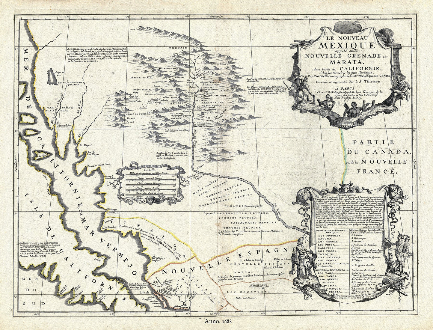 North America: Le Nouveau Mexique appelé aussi Nouvelle Grenade et Marata. Avec Partie de Californie , 1688 - The Map Chest
