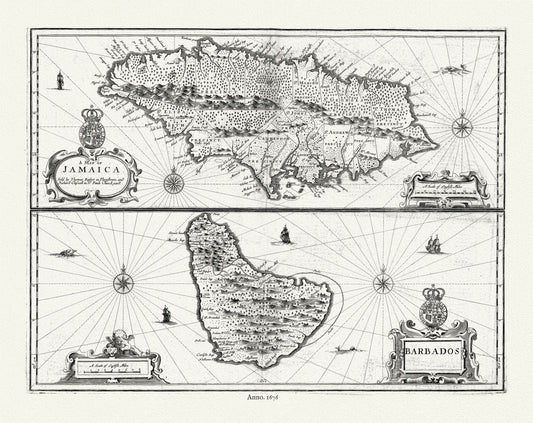 North America: Middle: Jamaica, Barbados,1676, Speed authore - The Map Chest