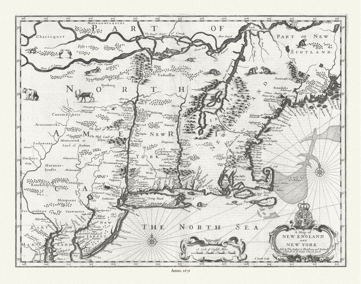 North America: New England and New York, 1676, Speed authore - The Map Chest
