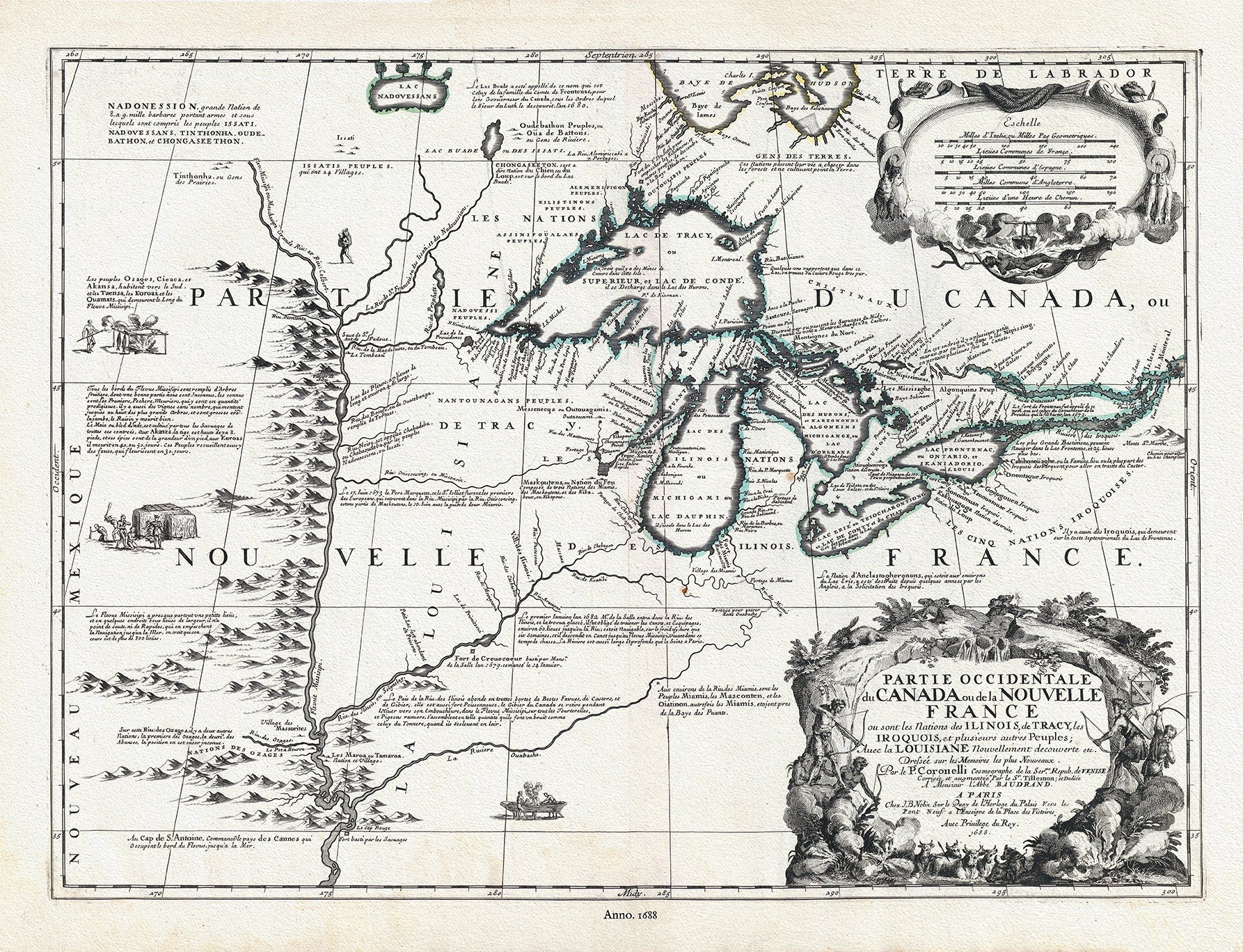 North America: Partie Occidentale du Canada ou de la Nouvelle France ou sont les Nations des Ilinois, de Tracy, les Iroquois, et plusieurs autres Peuples,1688 Nolin auth. - The Map Chest