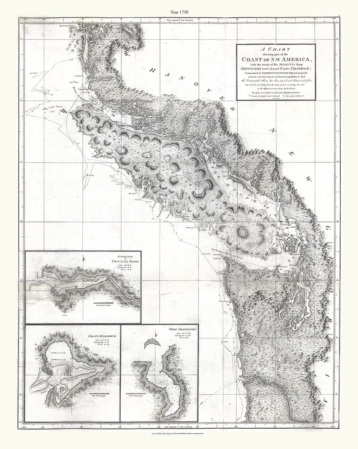 North and West Canada: A chart shewing part of the coast of N.W. America , with the tracks of His Majesty's sloop Discovery and armed tender Chatham, 1798 - The Map Chest