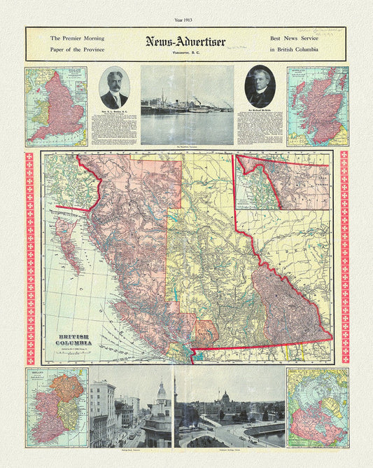 North and West Canada: British Columbia, .1913, Cram auth. - The Map Chest