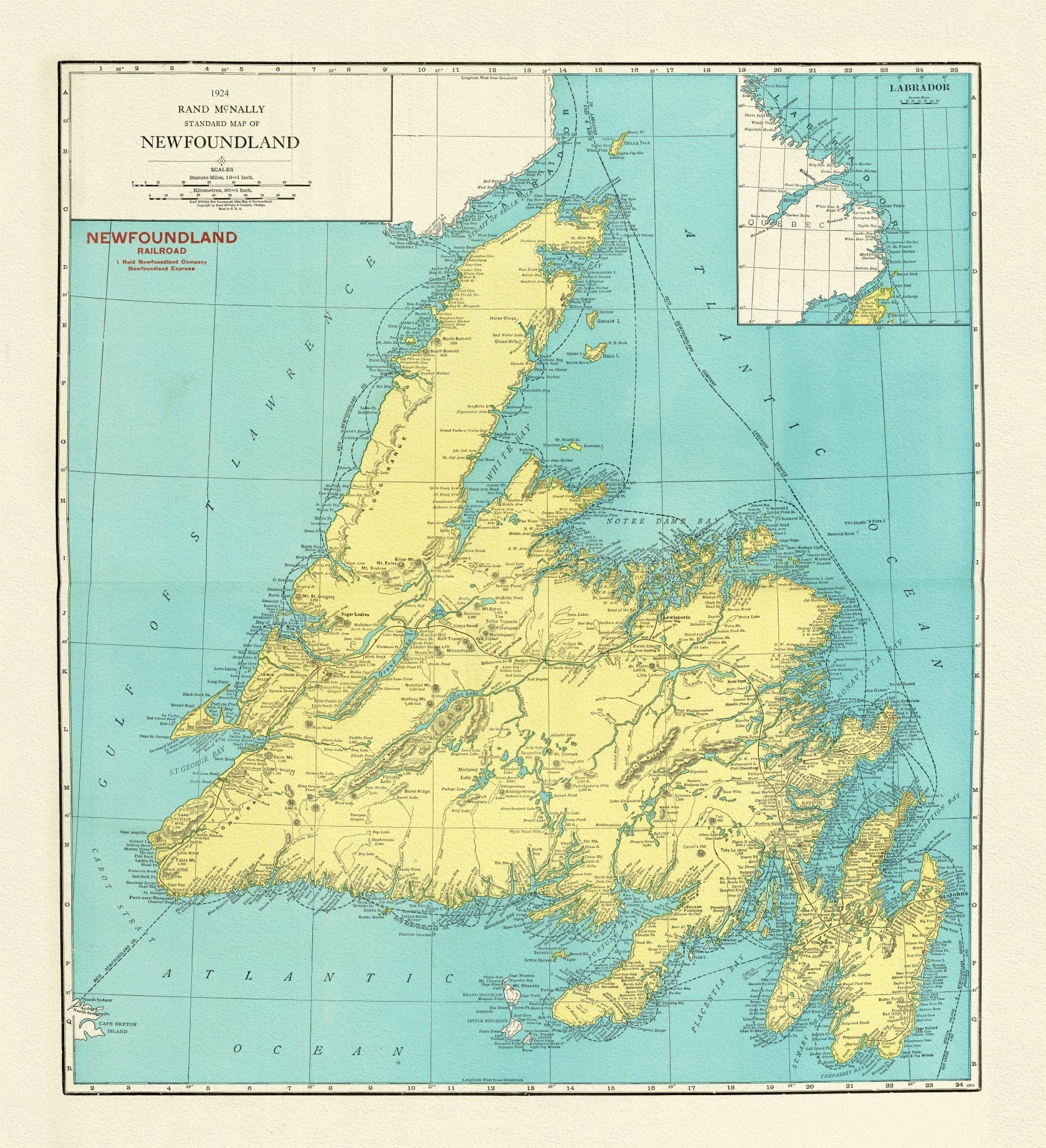Rand McNally & Company, Commercial Atlas, Newfoundland, 1924 - The Map Chest