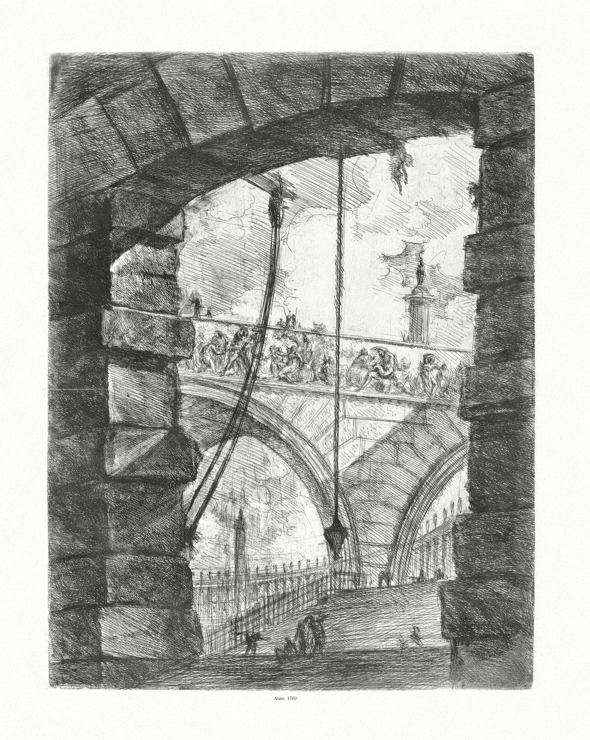 Roman Empire: Giovanni Battista Piranesi, Le Carceri d'Invenzione (Les prisons de l'invention), Planche IX, 1760, on heavy cotton canvas, 22x27 inches approx. - The Map Chest