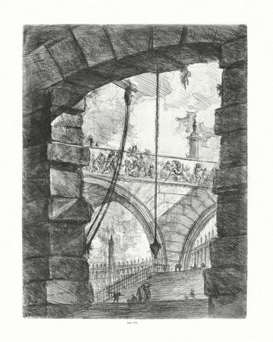 Roman Empire: Giovanni Battista Piranesi, Le Carceri d'Invenzione (Les prisons de l'invention), Planche IX, 1760, on heavy cotton canvas, 22x27 inches approx. - The Map Chest