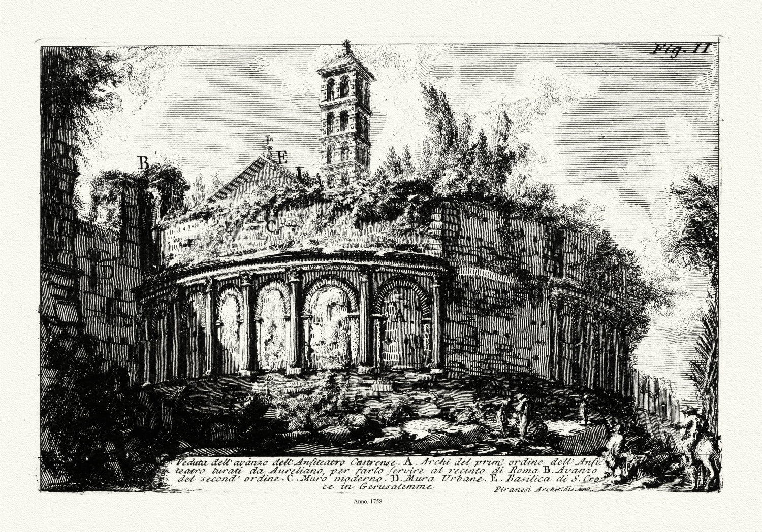 Roman Empire: Giovanni Battista Piranesi, Veduta dell'avanzo dell'Anfiteatro Castranse, 1758 - The Map Chest