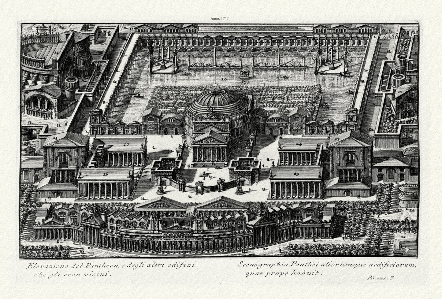 Roman Empire: Giovanni Battista Piranesi, Vedute di Roma, Elevazione Del Pantheon, E Degli Altri Edifizi Che Gli Eran Vicini, 1747 - The Map Chest