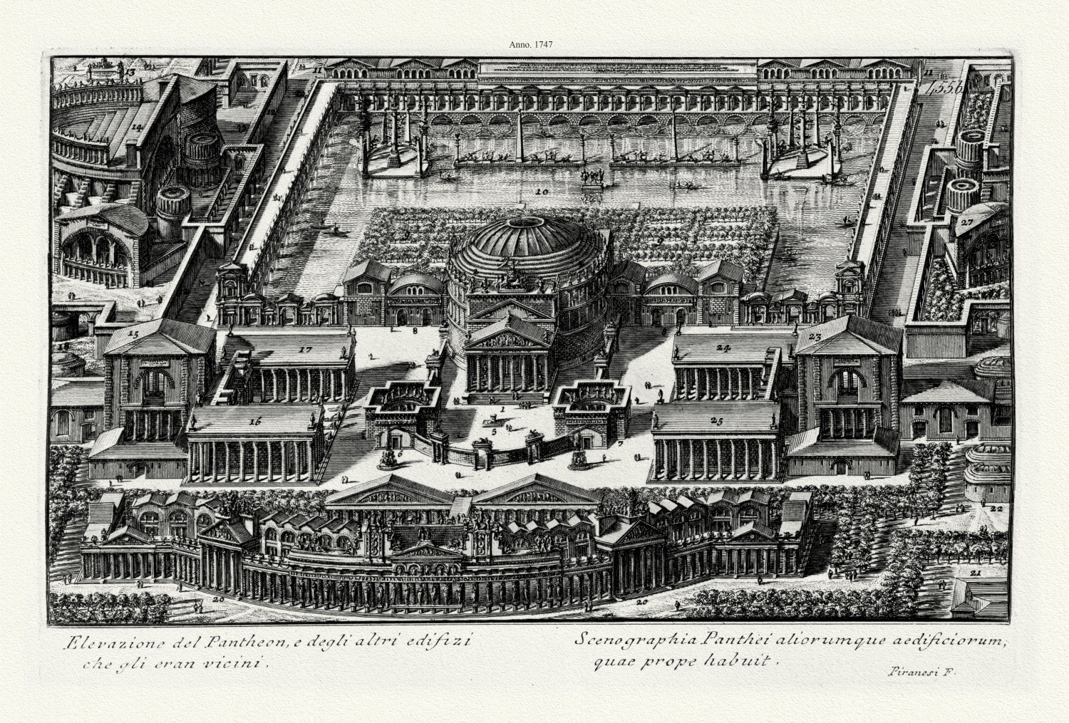 Roman Empire: Giovanni Battista Piranesi, Vedute di Roma, Elevazione Del Pantheon, E Degli Altri Edifizi Che Gli Eran Vicini, 1747 - The Map Chest
