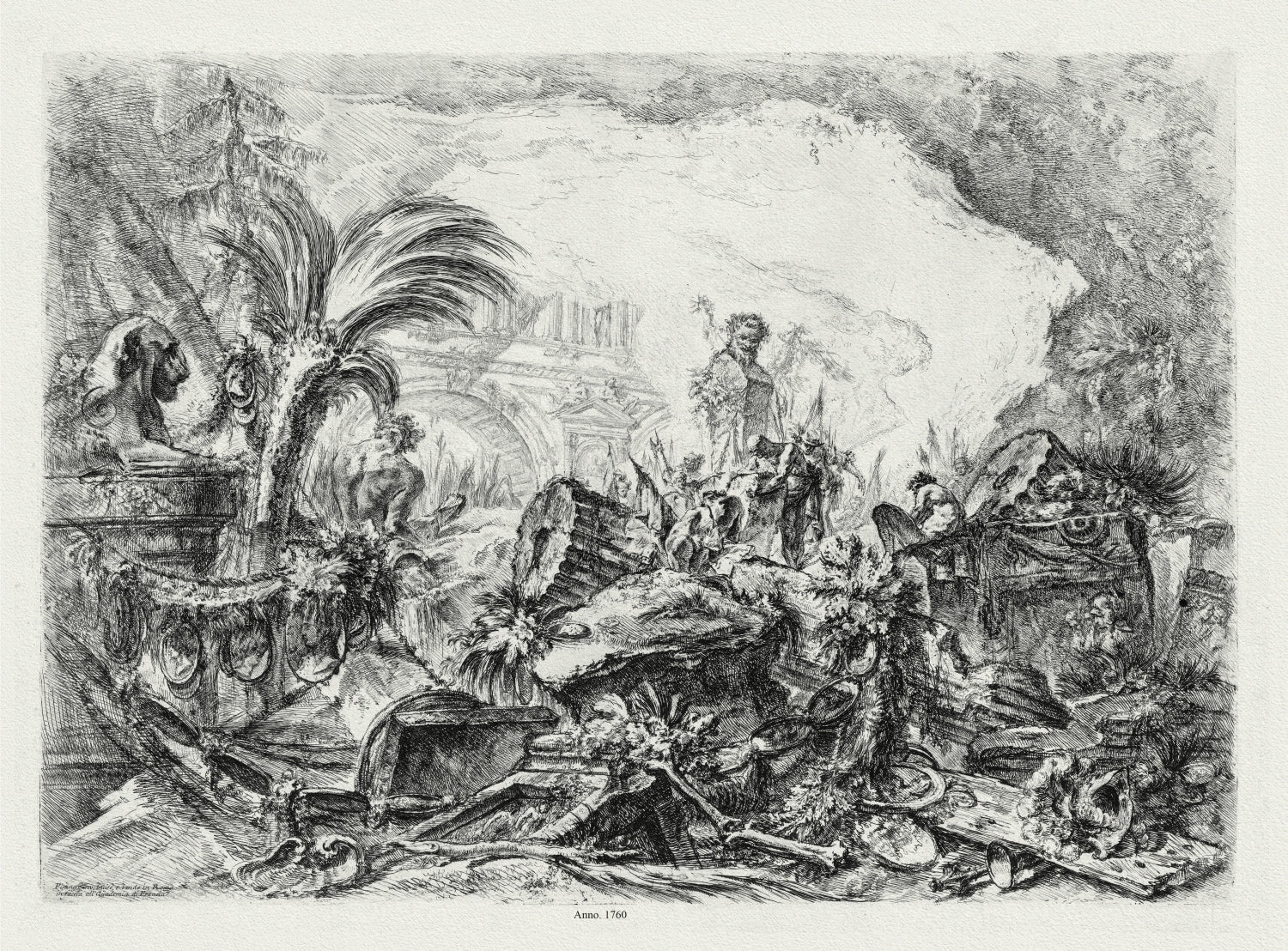Roman Empire: Giovanni Battista Piranesi, Vedute di Roma, Groteschi, Ruins with a Statue of a Faun and a Fallen Column, c. 1760 - The Map Chest