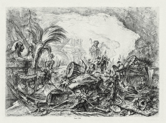 Roman Empire: Giovanni Battista Piranesi, Vedute di Roma, Groteschi, Ruins with a Statue of a Faun and a Fallen Column, c. 1760 - The Map Chest