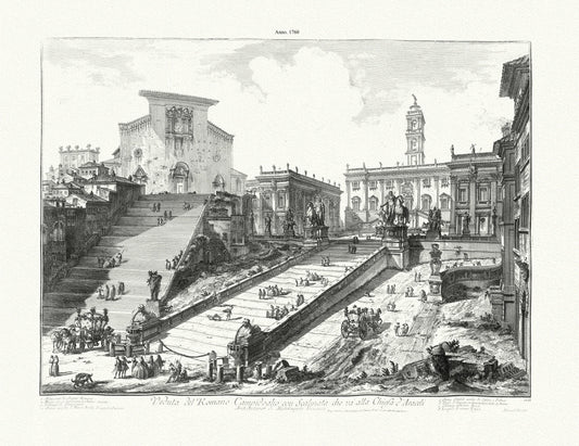 Roman Empire: Giovanni Battista Piranesi, View of the Capitoline Hill with the Steps leading to Santa Maria in Aracoeli, 1760 - The Map Chest
