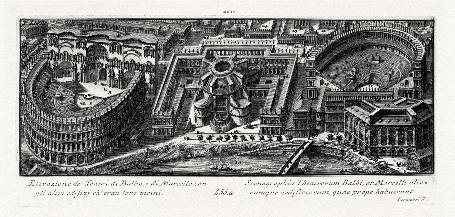 Roman Empire: Giovanni Battista Piranesi, Views of Rome, Elevazione de Teatri di Balbo etc., 1761 - The Map Chest