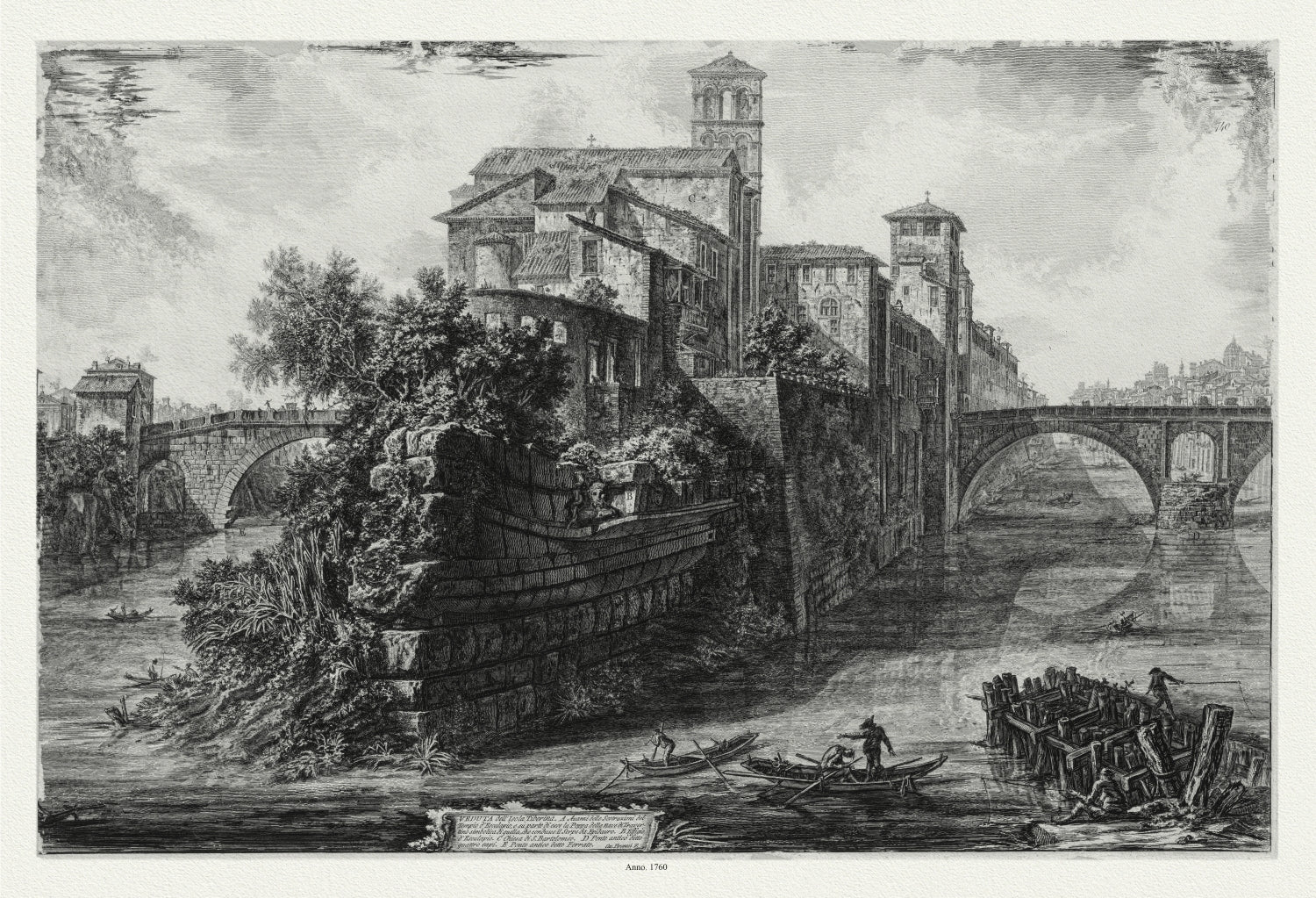 Roman Empire: Giovanni Battista Piranesi, Views of Rome, The The Isola Tiberina, 1760 - The Map Chest