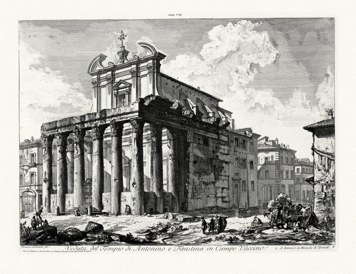 Roman Empire: Giovanni Battista Piranesi,Veduta del Tempio di Antonino e Faustina in Camo Vaccino, 1748 Ver.II - The Map Chest