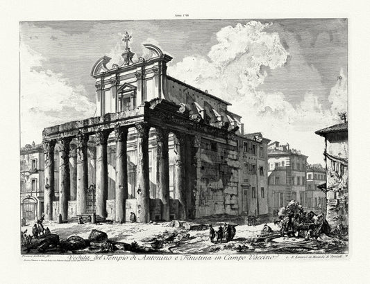 Roman Empire: Giovanni Battista Piranesi,Veduta del Tempio di Antonino e Faustina in Camo Vaccino, 1748 Ver.II - The Map Chest