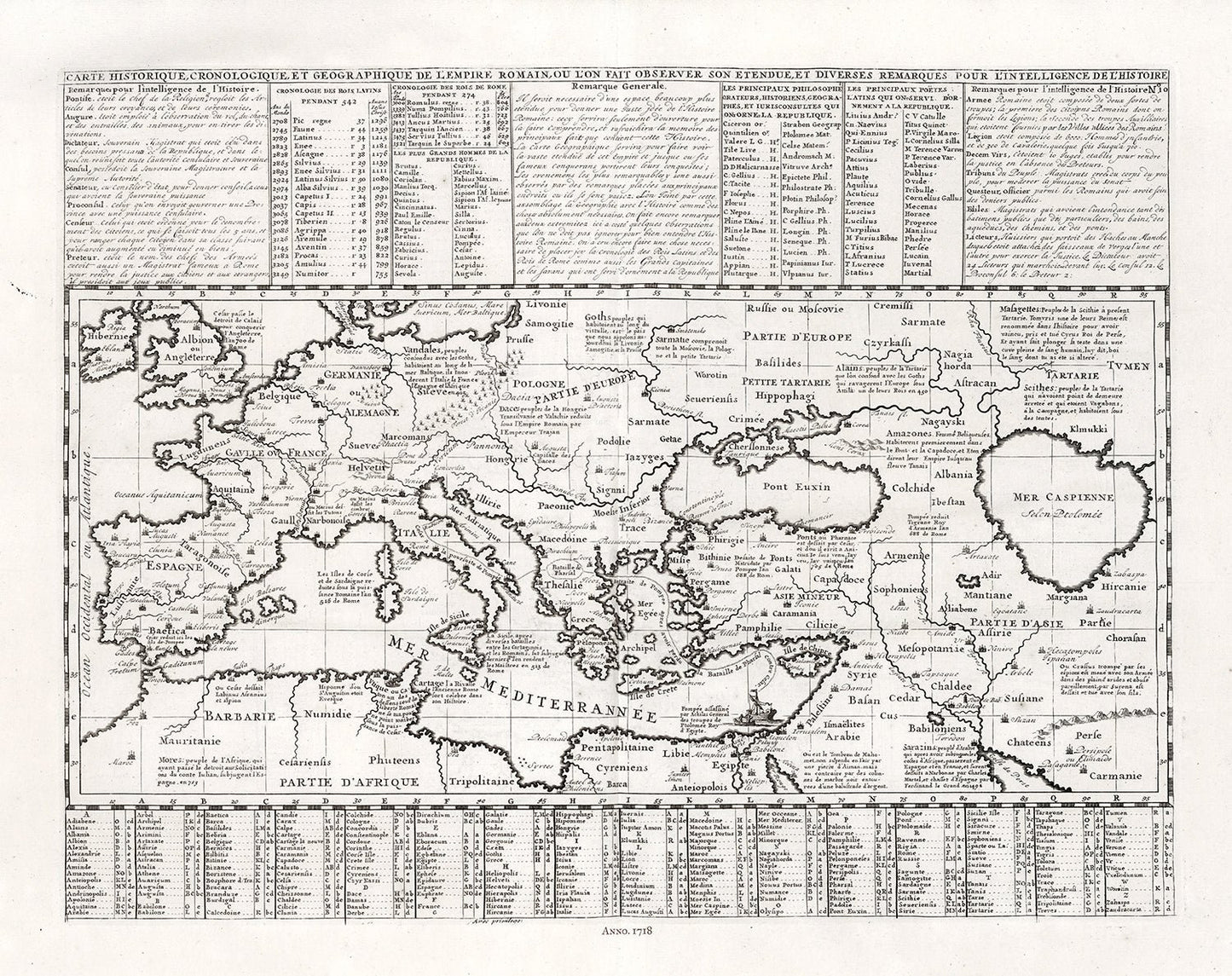 Roman Empire: Henri Chatelain, Tome I. No. 10. Carte Historique, Cronologique, Et Geographique De L'Empire Romain, 1718 - The Map Chest