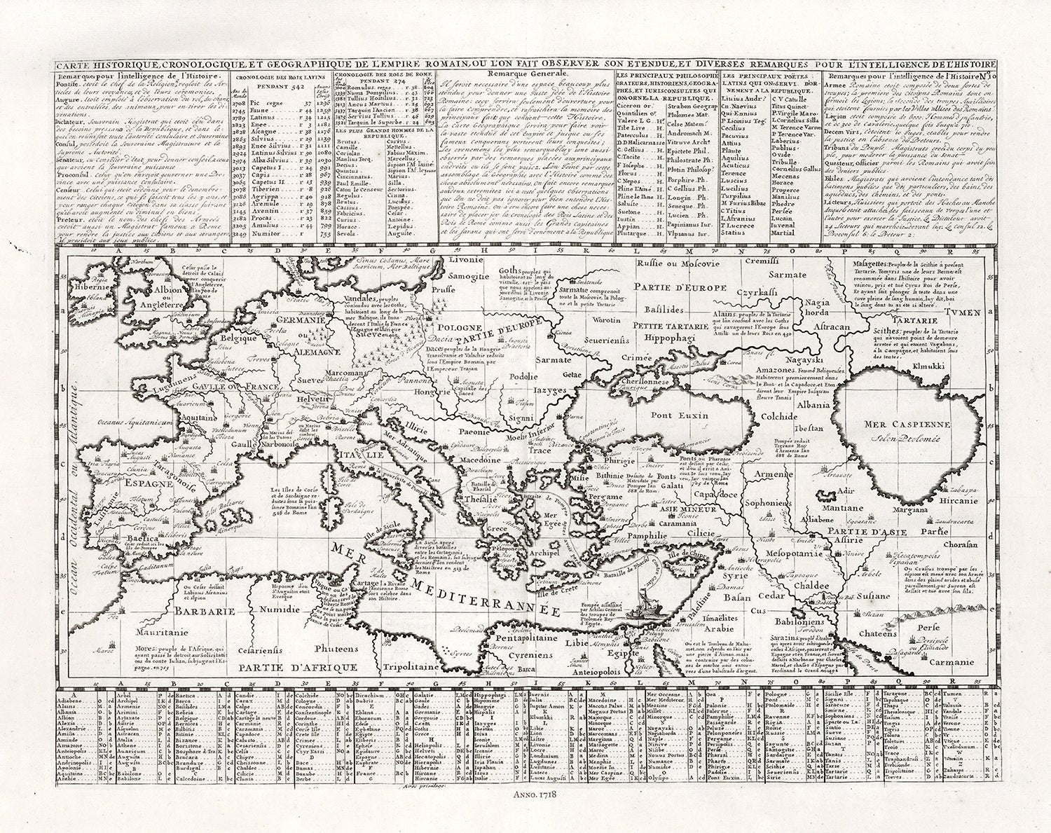 Roman Empire: Henri Chatelain, Tome I. No. 10. Carte Historique, Cronologique, Et Geographique De L'Empire Romain, 1718 - The Map Chest