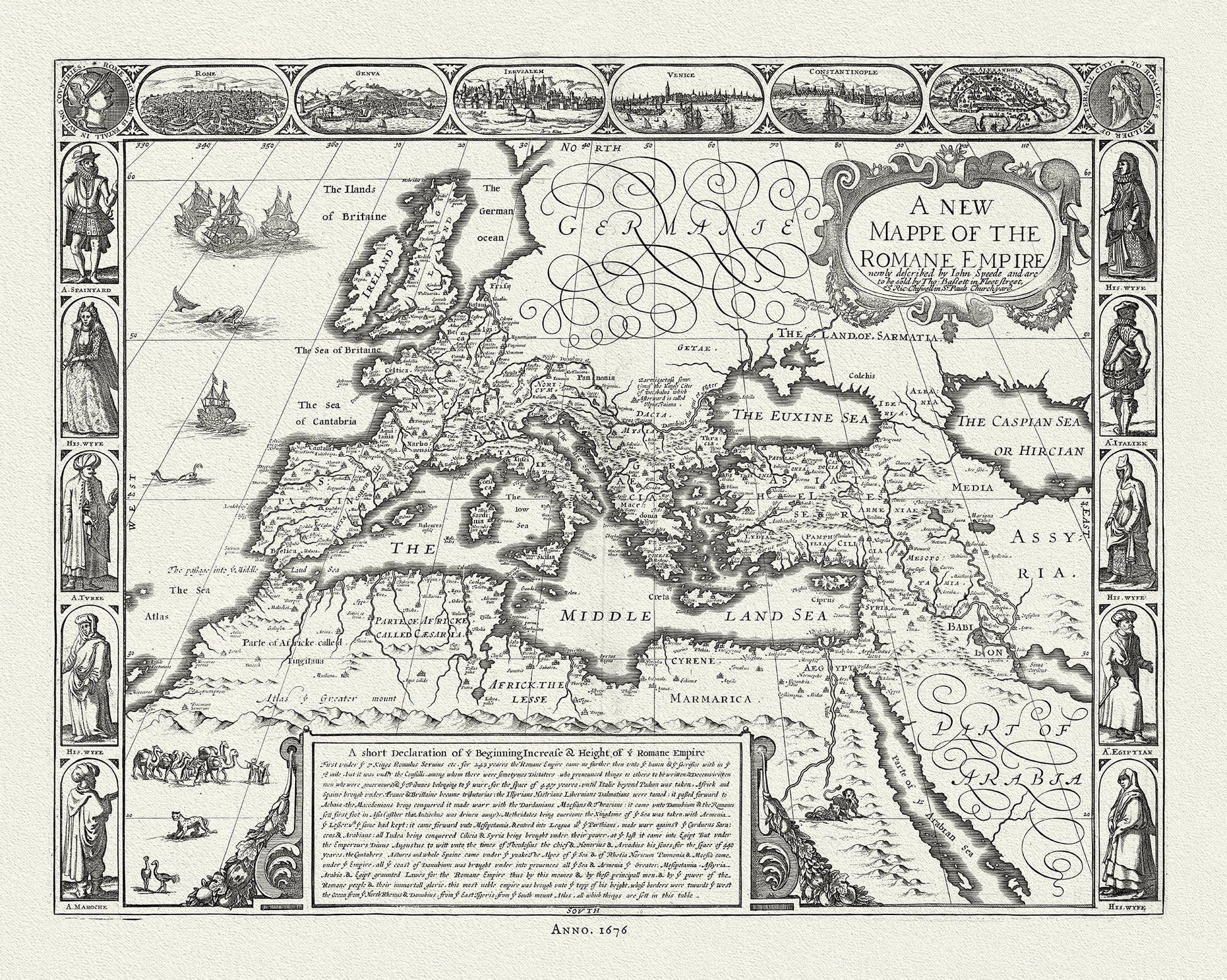 Roman Empire: New Mappe of the Romane Empire, 1676, Speed auth. - The Map Chest