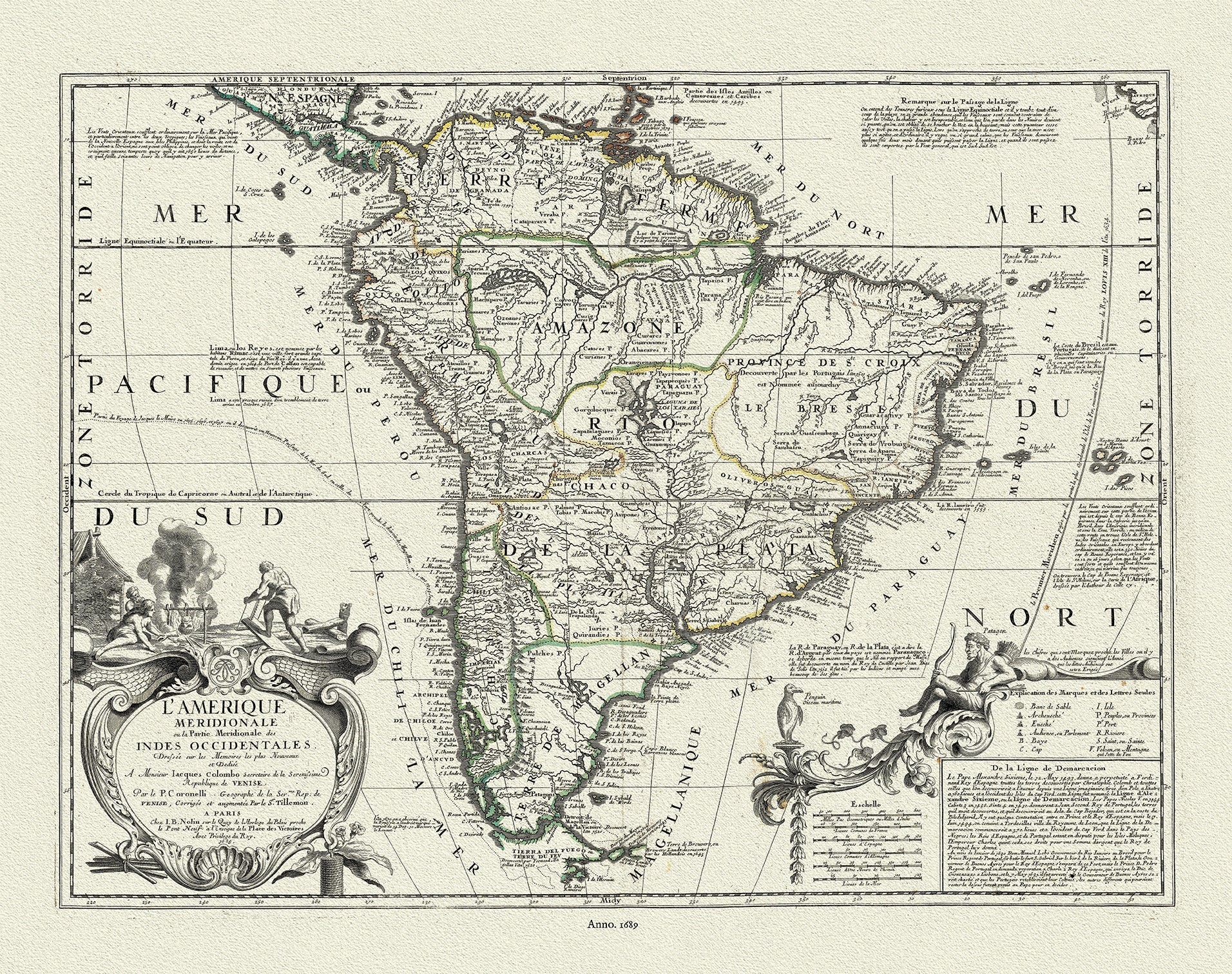 South America: L'Amerique Meridionale, ou la Partie Meridionale des Indes Occidentales, 1689, Nolin et al. auths. - The Map Chest