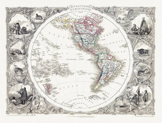 Tallis, Western Hemisphere, 1851 ,Map on heavy cotton canvas, 22x27in. approx. - The Map Chest