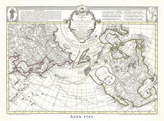 The Northern Hemisphere, 1750, Buache, , map on heavy cotton canvas, 50 x 70cm, 20 x 25" approx. - The Map Chest