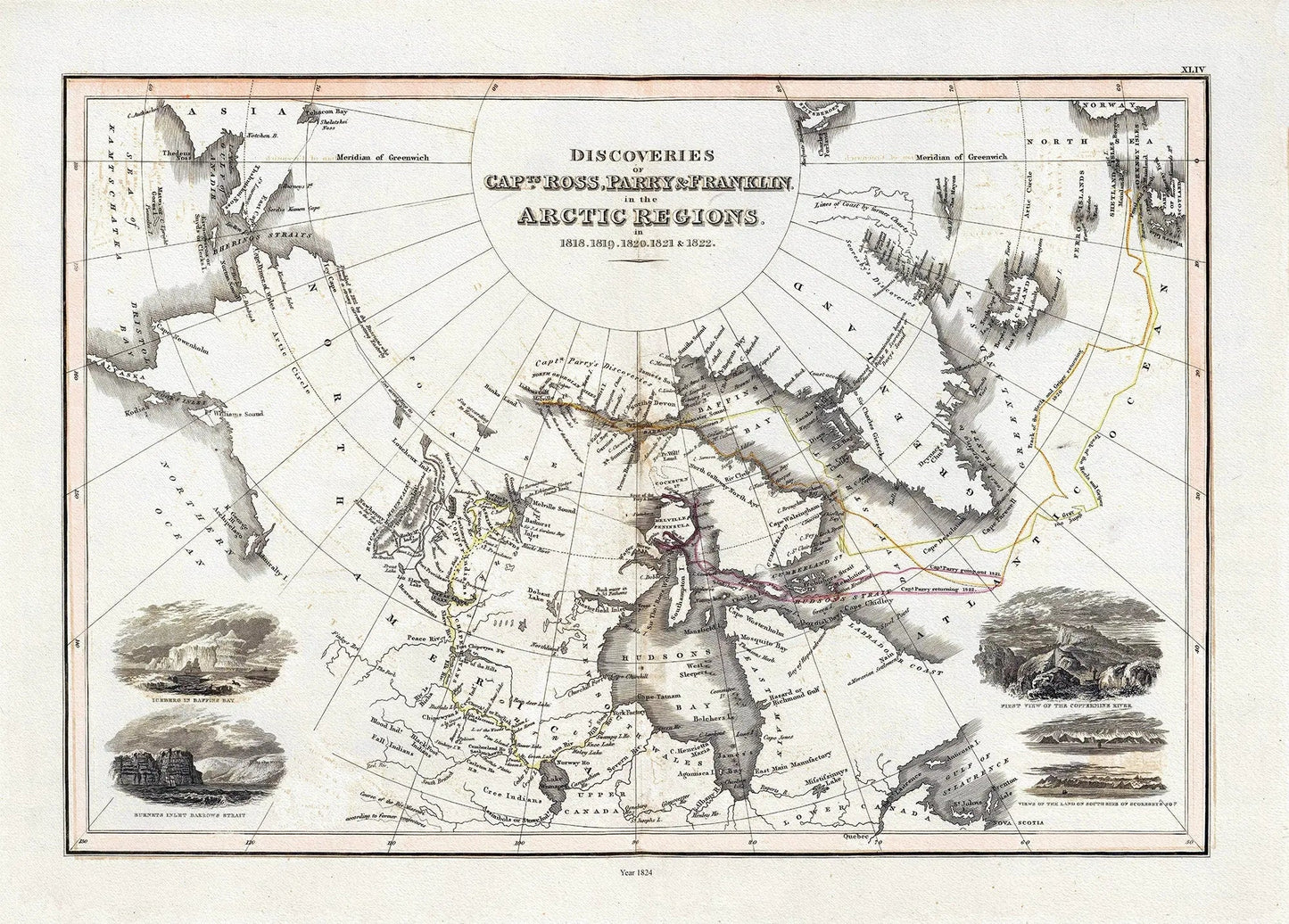 Thomson et Wyld, Discoveries Capts. Ross, Parry & Franklin in the Arctic Regions, 1824, map on heavy cotton canvas, 22x27" approx. - The Map Chest