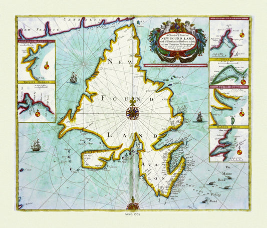 Thornton, A chart of NEW FOUND LAND with particular harbors atl arge, 1702 Ver. 1 - The Map Chest