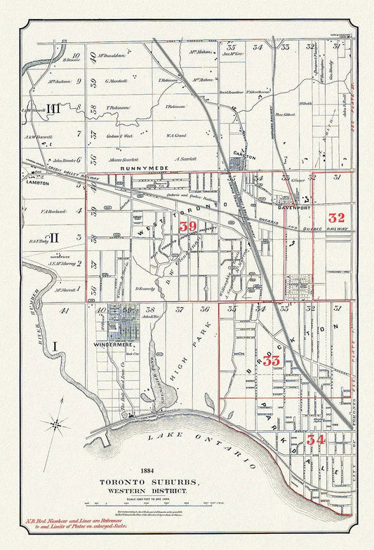 Toronto Suburbs, Western District, 1884, map on heavy cotton canvas, 20 x 30" or 50 x 75cm. approx. - The Map Chest