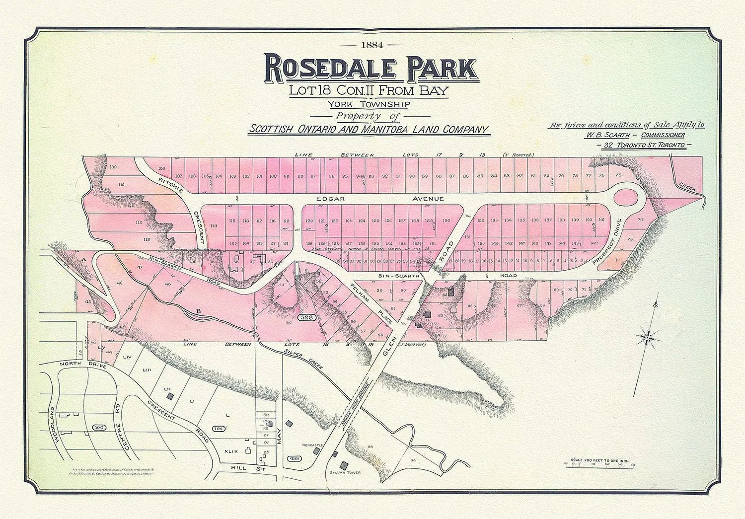 Toronto Uptown, Rosedale, 1884 , map on heavy cotton canvas, 20 x 30" approx. - The Map Chest