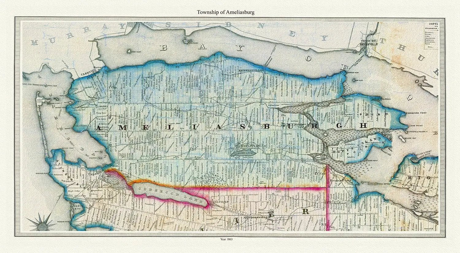 Township of Ameliasburg in Prince Edward County, Tremaine auth., 1863, map on heavy cotton canvas, 45 x 65 cm, 18 x 24" approx. - The Map Chest