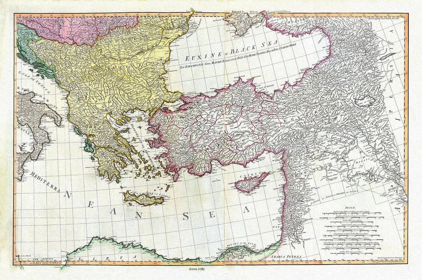 William Faden, Mediterranean Eastern Portion, 1785, map on heavy cotton canvas, 22x27" approx. - The Map Chest