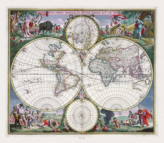 Wit, Nova Orbis Tabula, in Lucem Edita,1682, Map on heavy cotton canvas, 22x27in. approx. - The Map Chest