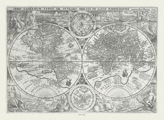 WORLD MAPS: Linschoten, Orbis Terrarum Typus de Integro Multis in Locis Emendatus. Carte Generale de Tout l'Unevers, 1594 - The Map Chest