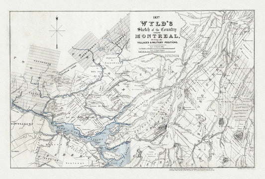 Wyld, A Sketch Map of the Country Around Montreal, 1837, , map on heavy cotton canvas, 20x27" approx - The Map Chest