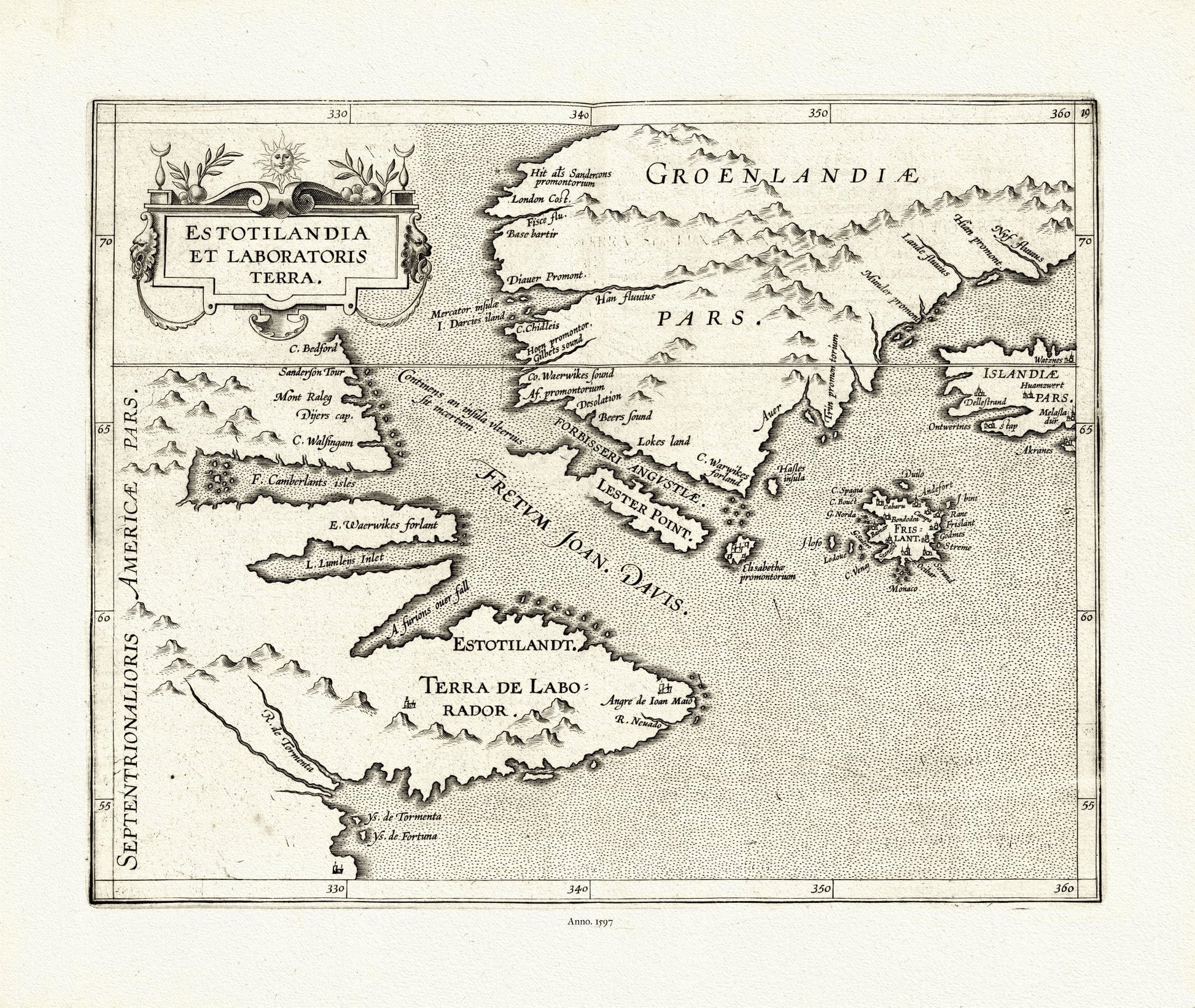 Wytfliet et Magini, Estotilandia et Laboratoris terra, 1597 ver. II - The Map Chest