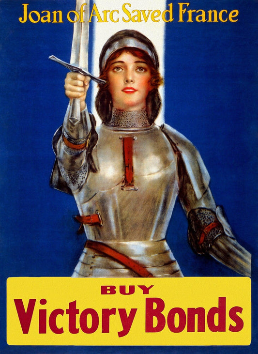 Buy Victory Bonds , Joan of Arc Saved France Ver. II, vintage war poster on durable cotton canvas, 50 x 70 cm, 20 x 25" approx. - Image #1