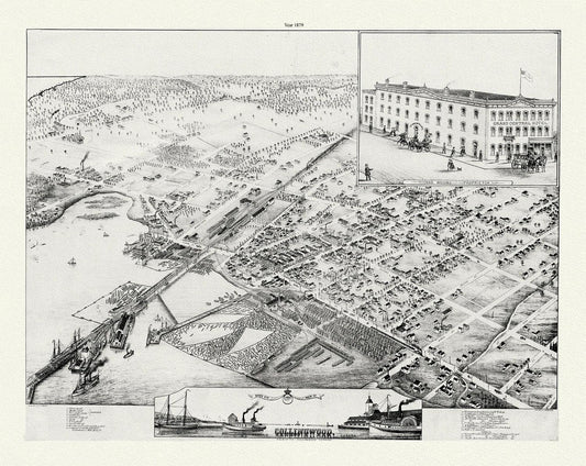 A Bird's eye view of Collingwood, Ontario, Brosius auth., 1879, map on durable cotton canvas, 50 x 70 cm or 20x25" approx. - Image #1